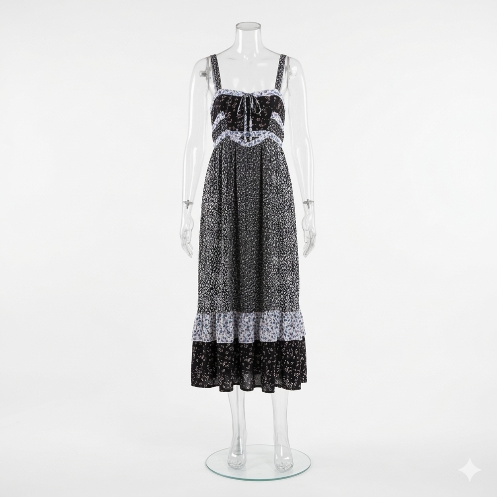 Free People Mixed Patchwork Cottagecore Boho Floral Midi Dress Size 4 - Picture 2 of 8